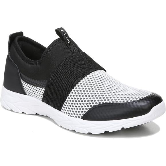 NIB Vionic Camrie Slip On Sneakers Women's Size 6 Black White Mesh Walking Shoe